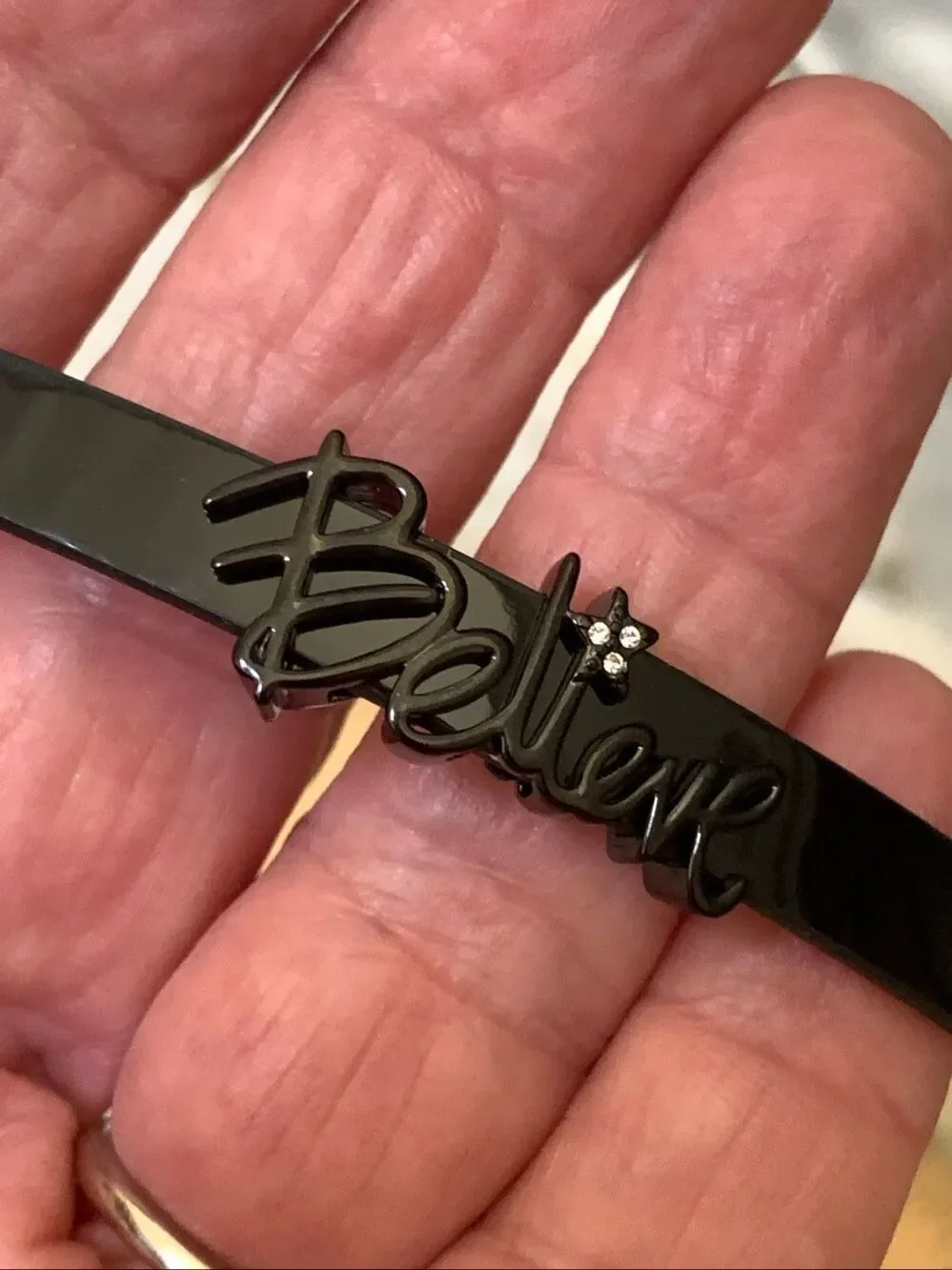 Origami Owl Black Patent Leather Bracelet Band with Believe Slide #inspire